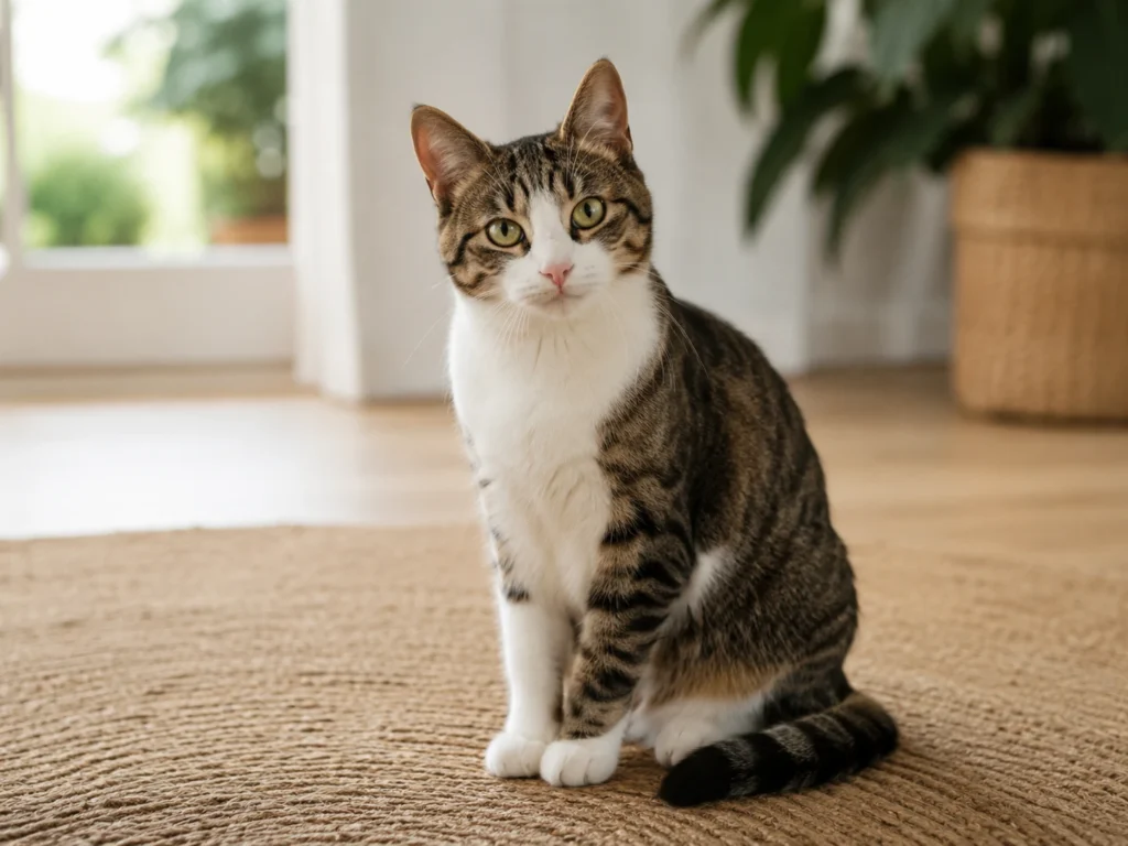 Alert cat looking toward the camera as if responding to its name