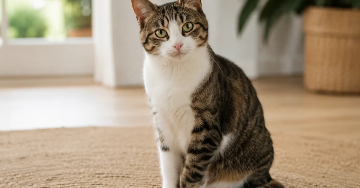 Alert cat looking toward the camera as if responding to its name