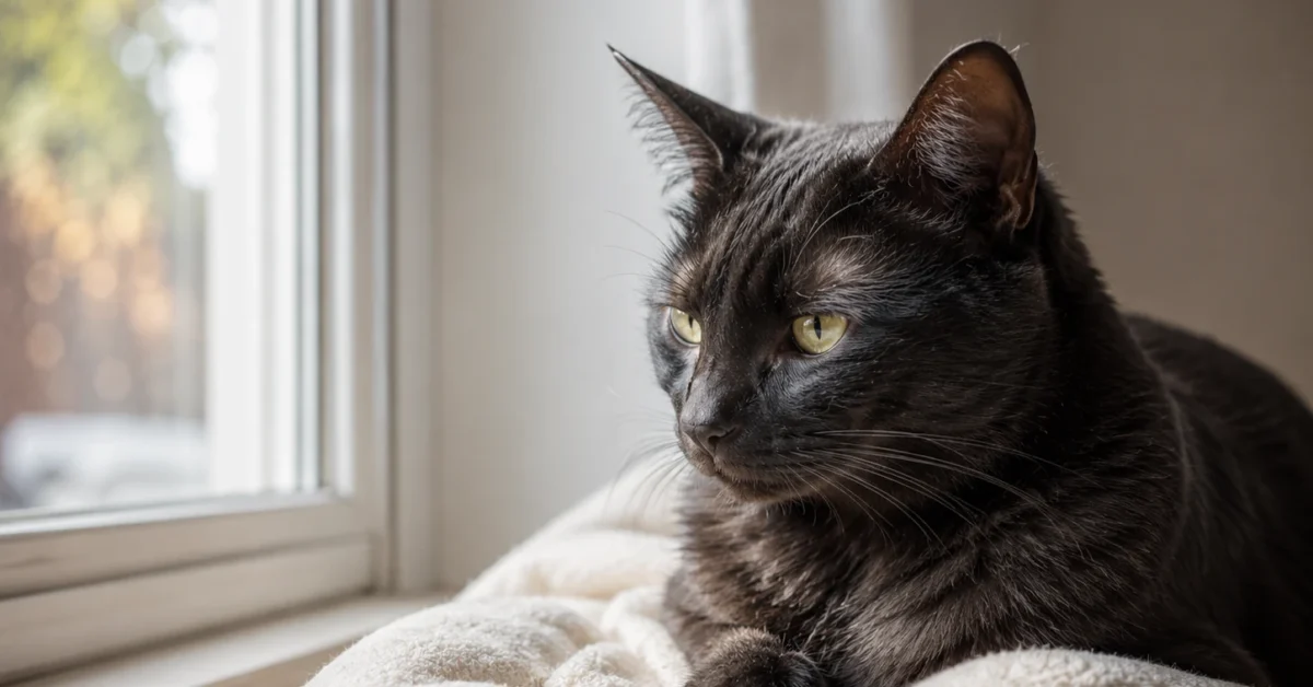 Quiet cat resting alone near a window in a cozy home
