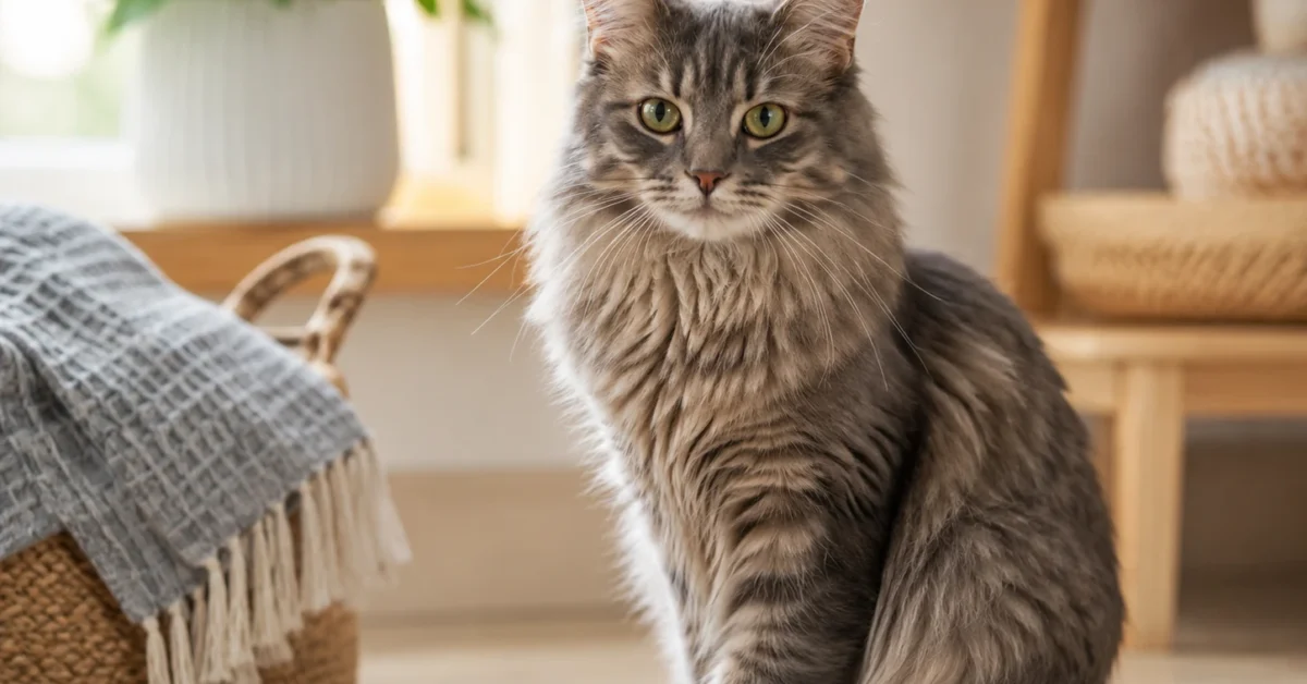Attentive cat showing expressive body language in a cozy home