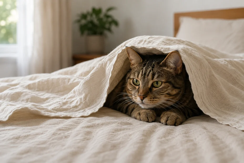 Your cat may also create a small breathing space near their nose by pushing the fabric up or lying in a way that leaves an air pocket.